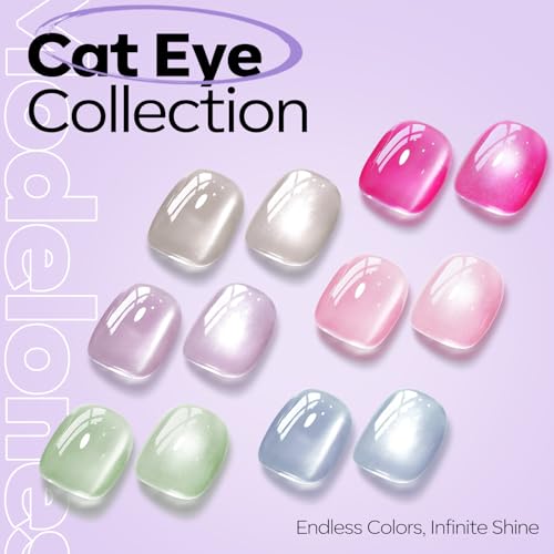 Image of modelones Cat Eye Gel Nail Polish,Glitter Purple Gel Polish with Magnet Magentic Cateye Gel Polish Soak Off Led Reflective Gel Top Coat Manicure Salon DIY Gifts