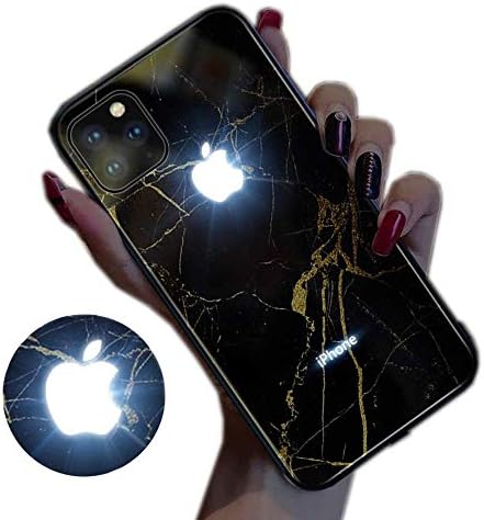 ESACLM Glowing Case for iPhone 11, iPhone 11 Pro Cases Led Logo Light iPhone Case Light Up Logo Case Illuminate Cover Tempered Glass Back Cover Protective Case,D,iPhone11ProMax