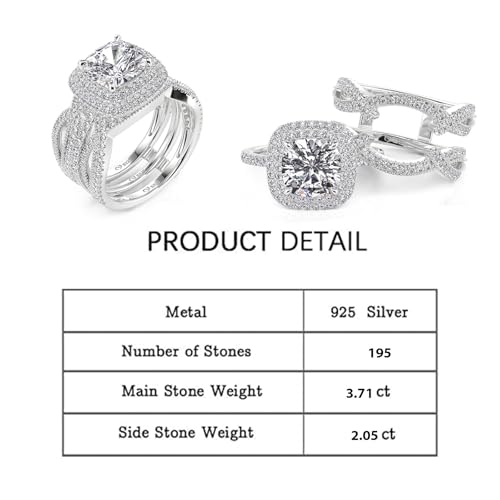 Image of Jeulia 3.7CT Double Halo Insert Wedding Ring Set for Women Sterling Silver Round Cut Bridal Ring Set with Eternity Band Romantic Anniversary Promise Gift with Jewelry Box