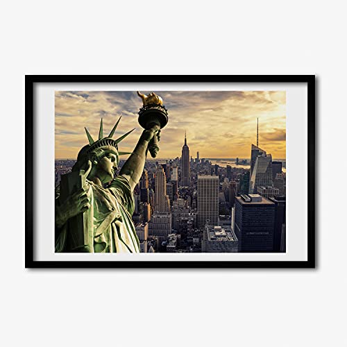 Affiche Statue de la Liberté sous cadre photo en bois MDF 60x40 cm tableau Tulup