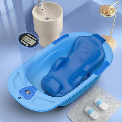 StarAndDaisy Baby Bath tub for 0 to 5 Years with Temperature Sensor/Bath Tub for Kids with Anti-Slip Legs/Bathtub for Baby with Baby Bather -Without Wheel(Blue+Blue Seat)