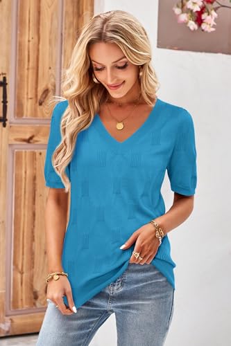 Image of Arach&Cloz Women's Lightweight Spring Summer Sweater Tops Casual Short Sleeve Blouses Shirts