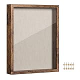 SONGMICS 11x14 Shadow Box Frame, Deep Box Frame with Top Slot and Push Pins, Picture Display Case, Linen Fabric Backing for DIY Craft, Glass Front, Gift Idea, Rustic Brown URPF009KD01