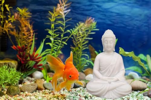 Image of New Handcrafted Dhyan Buddha Statue Aquarium Pond Fountains and Water or Fish Tank Meditation Buddha Statue Lord Figurine Idol Gift Items (White)