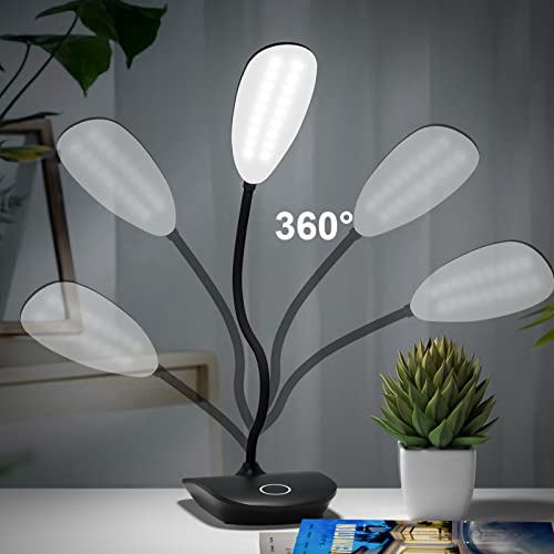 Deeplite Battery Operated Desk Lamp, Led Desk Light 3 Lighting Modes Stepless Dimming, Table Lamp 5W Touch Control Eye Caring, Flexible Gooseneck, Portable Reading Light For Dorm Study Office Bedroom #TOP3