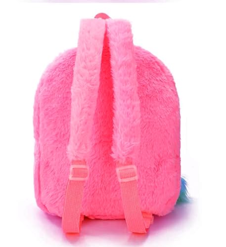 Image of Frantic Cartoon Design Animal Soft Velvet Plush 1 Compartment School Backpack Bag For 2 To 5 Years Boys Girls Nursery Preschool Picnic Carry Travelling Bags(HotPink Unicorn Fur)