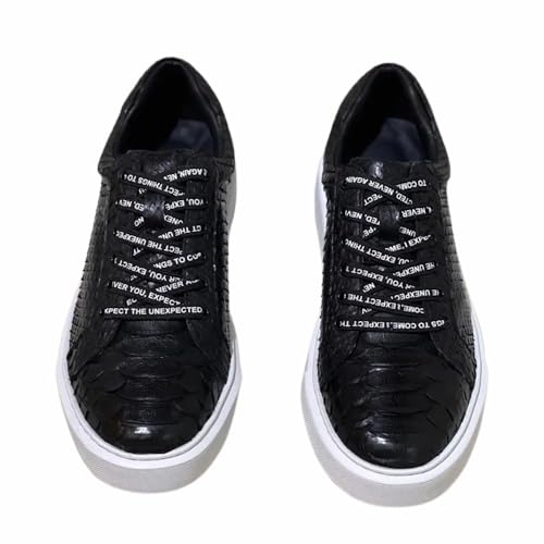 Zapatos de piel auténtica para hombre, estilo casual, de piel exótica, con cordones, color negro, muy ligeros, Negro -, 39.5 EU