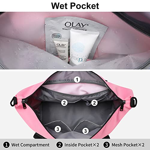 Gym Tote Bags Weekender Duffel Bags Shoe Compartment For Women Fashion Large Portable Overnight Luggage Waterproof Travel Workout Carry On Duffle Wet Pocket（Pink） #TOP4