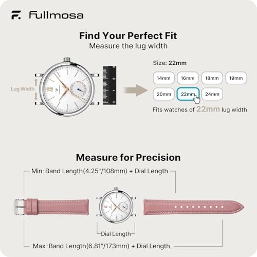 Image of Fullmosa 22mm Quick Release Leather Watch Band for Garmin Samsung Galaxy | Strap for Garmin Vivoactive 4 45mm,Garmin Venu 4(45mm) /Venu 3 /Venu 2,Samsung Galaxy Women Men, Pink&Silver Buckle