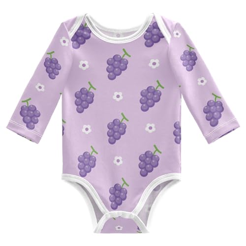 vvfelixl Baby Onesie Purple Grape Pattern Baby Bodysuits Long Sleeve Cotton Baby Clothes for Boys Girls 3-6M