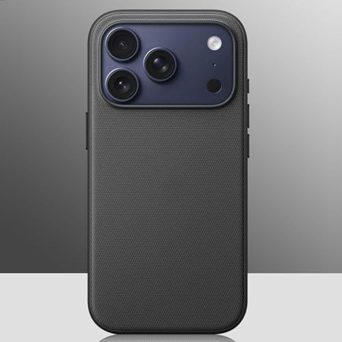 Image of QHOHQ Luxury Vintage TechWoven Back Cover for iPhone 17 Pro (6.3 Inch) | Premium Woven Texture Case with Shockproof Protection | Premium Slim Fit Case with Wireless Charging Support (Black)