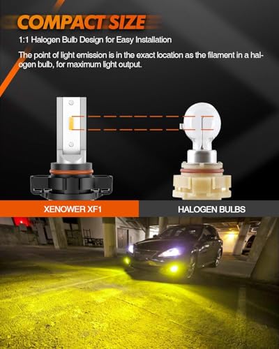 Image of SEALIGHT 2504 LED Fog Light Bulbs Yellow, 18,000 LM 800% Brightness 3000K Yellow 2504 /PSX24W Fog Lights for Car, Plug and Play, RV Interior Lighting, Pack of 2