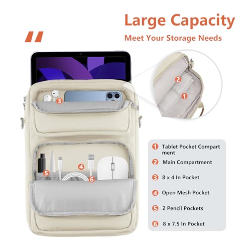 Image of 10-13 Inch Tablet Sleeve Bag, Ipad Bag for 13 In /11 in New iPad Pro M4 & 13 in Air M2 2024,iPad Pro 12.9 M2&M1,Ipad 10.9,Galaxy Tab S8+ /S9+ 12.4,with Removable Shoulder Strap (Beige)