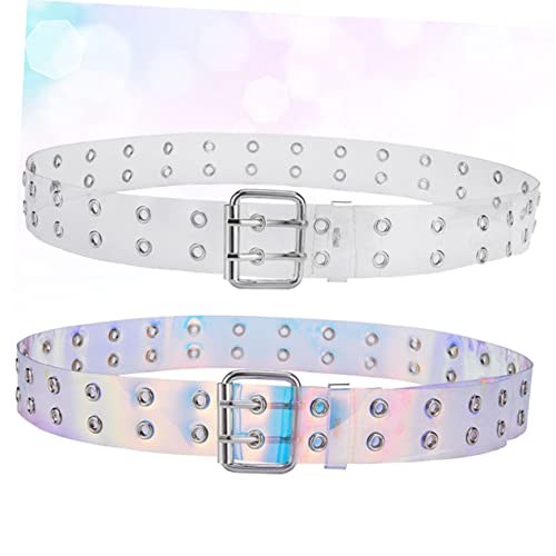 2pcs Stylish Air Hole Leather Belt Retro Casual Jeans Belt for Men Women Transparent Colorful Minimalist Design for Jeans Pants2