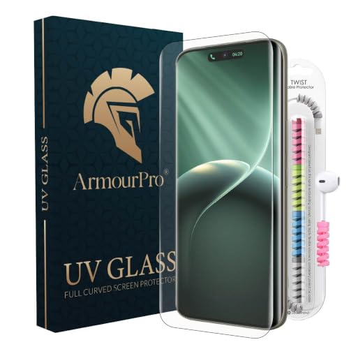 Image of ArmourPro UV Glue Tempered Glass for Tecno Camon 50 Ultra Curved Screen Protector, 9H Anti Scratch, Edge-to-Edge Coverage, HD Clarity, Easy UV Kit with Cable Protector