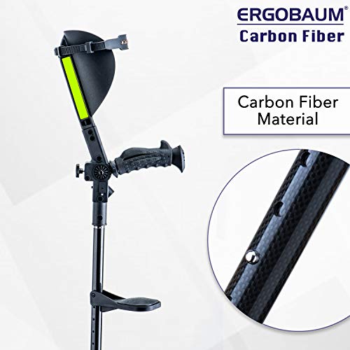 Ergobaum® Black Mamba by Ergoactives. 1 Pair (2 Units) of Ergonomic Forearm Crutches - Adult 5' - 6'6'' Adjustable (Real Carbon Fiber Material)