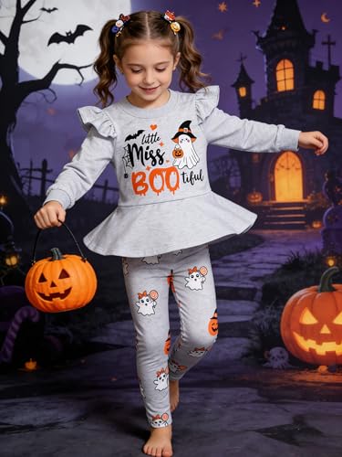 Image of Little Girls 2 Piece Outfits Ruffle Sleeve Unicorn Sweatshirts Top and Leggings Set School Outfits Kids Clothing Set