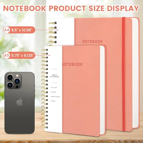 Image of Spiral Notebook - 8.5 x 10.98 Inch Large Hard Cover Notebook with Elastic Band & Pocket, 180 Pages, Lay Flat Wirebound Journal for Work, School, Planning & Note Taking Pink