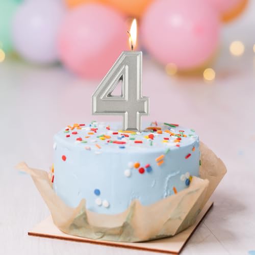 BEAN LIEVE Silver Birthday Candles Number 4, Silver Number Candles, Cake Number Candles for Birthday Parties and Wedding Anniversary Celebrations - Thumbnail 4