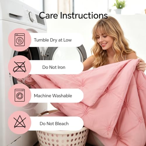 Image of BEDELITE King Comforter Set Ruffle-Pink,Lightweight & Soft Comforter | Pintuck Boho Bedding, Warm & Cute Bed Set for All Season,With 2 Pillowcases