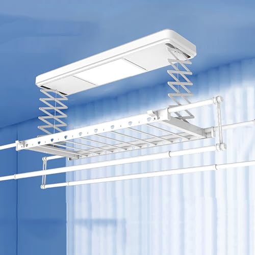 Tendedero eléctrico ajustable con tendedero de techo con control remoto e iluminación de 12 W, solución de secado eficiente que ahorra espacio para uso en pared y techo