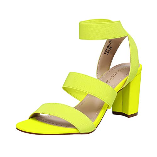 DREAM PAIRS Women's Open Toe High Chunky Elastic Strap Dress Heel Sandals 5 Neon/Lime