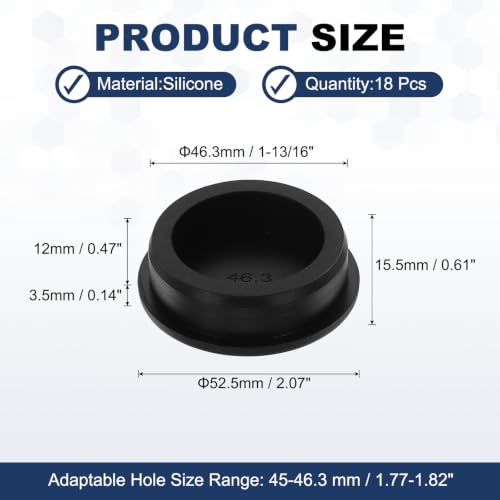 Image of MECCANIXITY 18pcs T-Shaped Silicone Plugs 46.3mm 1-13 /16 Inch Dia, Black | Snap in Plug Hole Seal Cover Round Rubber Stopper for 45-46.3mm Holes Kitchen Rubber Bulkheads Waterproof Sealing