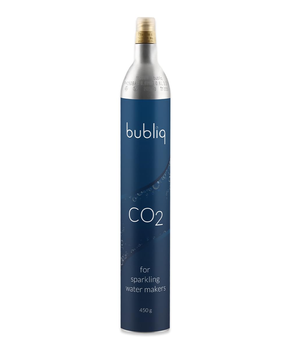 bubliq Cilindro de CO2 de 63 l para gas de agua, 450 g de ácido carbónico (+25 g extra), compatible con todos los burbujeadores de agua con cilindro de gas de tornillo, certificado TÜV