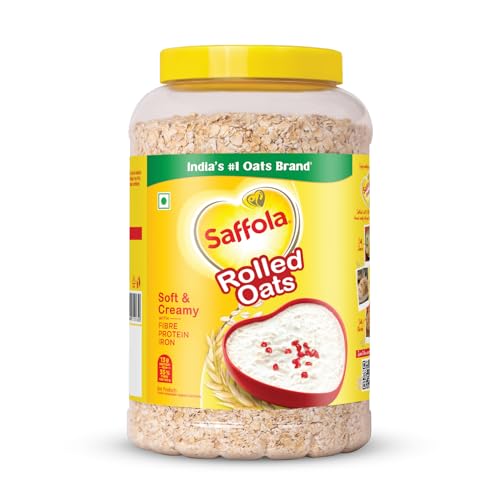 Image of Saffola Rolled Oats | 1kg Jar | Soft & Creamy | Power of Protein, Iron & Fibre, Nutritious grain | No added sugar & Preservatives | Helps manage weight | Aids Digestion