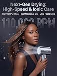High Speed Hair Dryer with Diffuser, 110,000 RPM Brushless Motor for Fast Drying, 200M Ionic Blow Dryer, Magnetic Attachments, Quiet & Lightweight for Travel