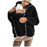 Flodxo Women Maternity Jacket Winter Warm Teddy Bear Coats Fluffy Fleece Jacket for Pregnant Windproof Thermal Cosy Plush Baby Carrier Coat Zip Up Sweatshirts Sherpa Fuzzy Overcoat Black M