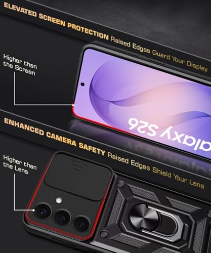 Image of WOW IMAGINE Tough Armor Bumper Mobile Back Case for Samsung Galaxy S26 5G | Sliding Camera Cover | Shock Proof 360 Protection | Hybrid PC + TPU | Ring Holder with Kickstand - Black