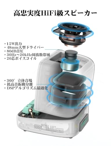 undefined Divoom Ditoo Pro スピーカー 3WAY接続(Bluetooth(5.0)/TFカード/PC用&USB-C) 360°サラウンド HiFi音響【15W/デュアルダイアフラム(重低音に特化)/24bit/DSP/20kHz/80db声圧】専用アプリ 多機能 最大12時間持ち RGBライト おしゃれ 可愛い ピアノ塗装仕上げ プレミアムギフト(ブルー) の商品画像 3