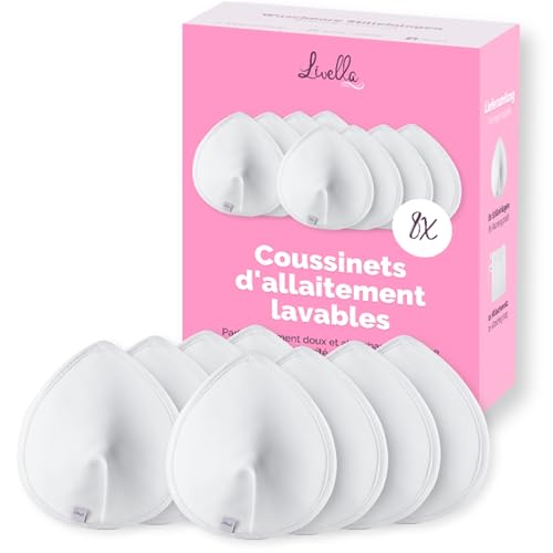 Livella | Coussinets d’Allaitement lavables (8 pcs) / Noyau Absorbant en Fibres Naturelles de Bambou/réutilisables/Filet à Linge Inclus