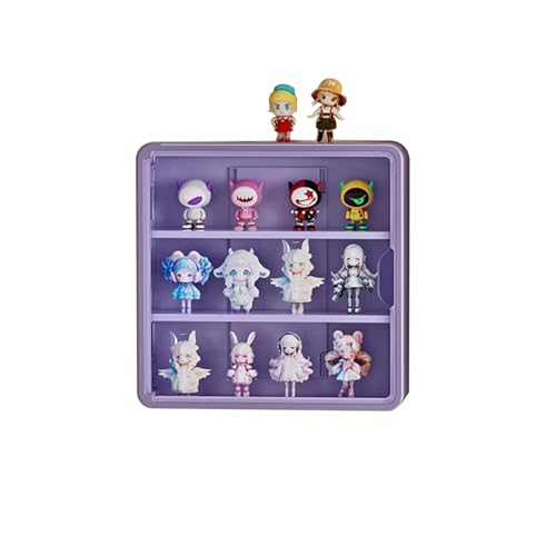 壁掛け式 フィギュア 展示ケース 大容量 ホワイト プラスチック 収納ボックス一体型 穴あけ不要 防塵 防水 展示ボックス (紫の小さいサイズ)