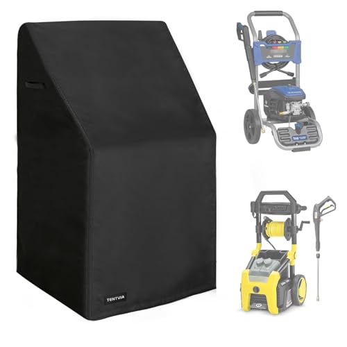 TENTVIA Pressure Washer Cover Black 600D Oxford Cloth Waterproof Seam Taped Design with Side Handles All-Season Protection for Most Standard Pressure Washers (Black 25Lx26Wx39H)