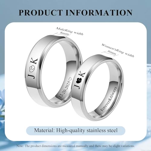 Personalized Matching Rings for Couples 2PCS Stainless Steel Couples Rings for Him and Her Set Engraved Promise Ring for Women Men Valentine's Day Birthday Anniversary Wedding Gift2