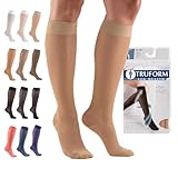 Truform Sheer Compression Stockings, 15-20 mmHg, Women's Knee High Length, 20 Denier, Light Beige, Large