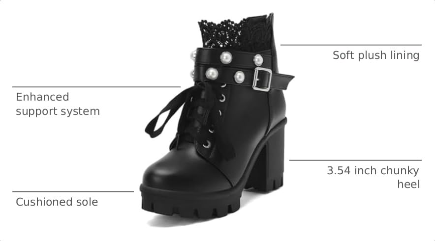 Image of FOREADA Goth Boots Chunky Heel Boot For Women Ankle Combat Booties Black Platform Bootie Buckle Rivets Punk Goth Shoes With Zipper