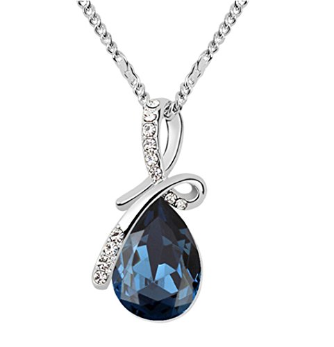 Gold Plated Small Size Swarovski Crystal Elements Eternal Love Teardrop Pendant Necklace Fashion Jewelry For Women (Dark Blue) #TOP10