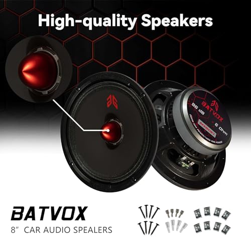 Image of MX80E1 Loudspeaker 8 Inch Midrange 560 Watts 6 Ohms Red Bullet, Premium Quality Audio Door Speakers for Car or Truck Stereo Sound System, Black (2 Speakers)
