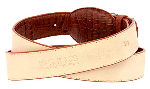 El Presidente - Mens Cognac Crocodile Belly Pattern Cowboy Belt Rodeo Buckle4