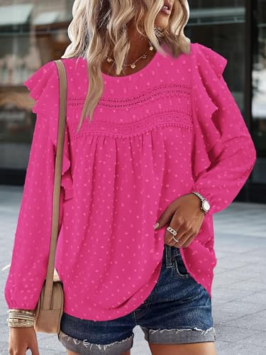 BETTE BOUTIK Womens Boho Fall Long Sleeve Shirts Crewneck Dressy Casual Blouses Trendy Flowy Tops