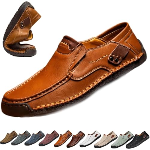 Mens Handmade Genuine Leather Loafers, Dress Oxford Classic Moccasins, Breathable Non Slip Soft Bottom Casual Driving Shoes