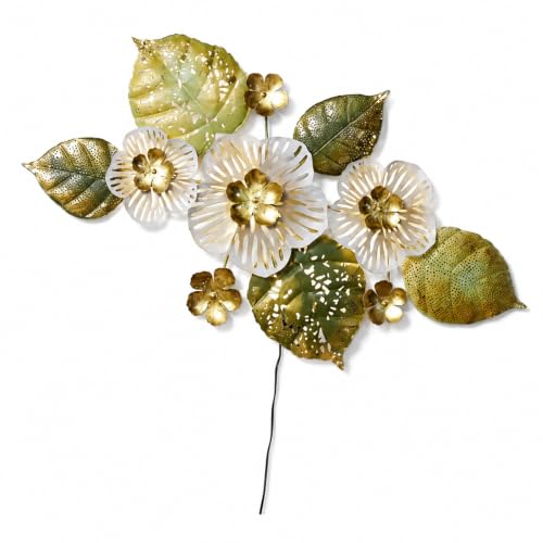 Image of Bharat Art Metal White Flower Wall Art with LED Light for Living Room | Handcrafted Iron Flower Wall Hanging Home Decoration for Bedroom, Hall, Office & Entrance | 47X2X24 | Tornado WD071 (B)