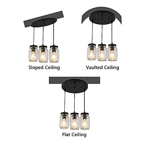 Lmsod Kitchen Island Light,3 Lights Adjustable Pendant Lighting,Glass Mason Jar Hanging Lamp #TOP3