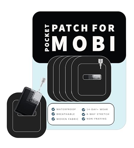 Glucomart Adhesive Pocket for Mobi (5 Count) – Maximum Strength Patches for Wearing Mobi Insulin Pump, Waterproof & Hypoallergenic (Solids Pack) (Mobi Pocket) (Black)