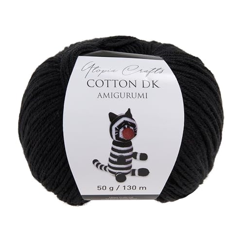Utopia Crafts Amigurumi Cotton DK Yarn for Crochet and Knitting 50% Cotton 50% Acrylic Blended 50g (Black)