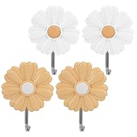 ABOOFAN 4pcs Daisy Shape Self Adhesive Wall Hooks Cute Decorative Hooks for Coat Hanger Nursery Wall Decor for Hanging Jewelry Keys and Accessories Random Color
