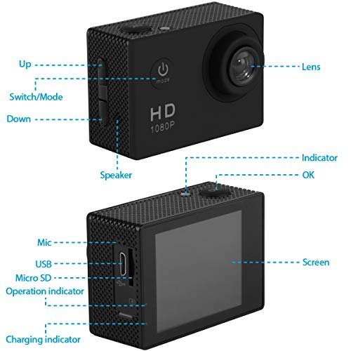 CIC Câmera Fotográfica Filmadora Sports DV full HD 1080p 30fps a prova d´água 30m mergulho LCD 2.0 B